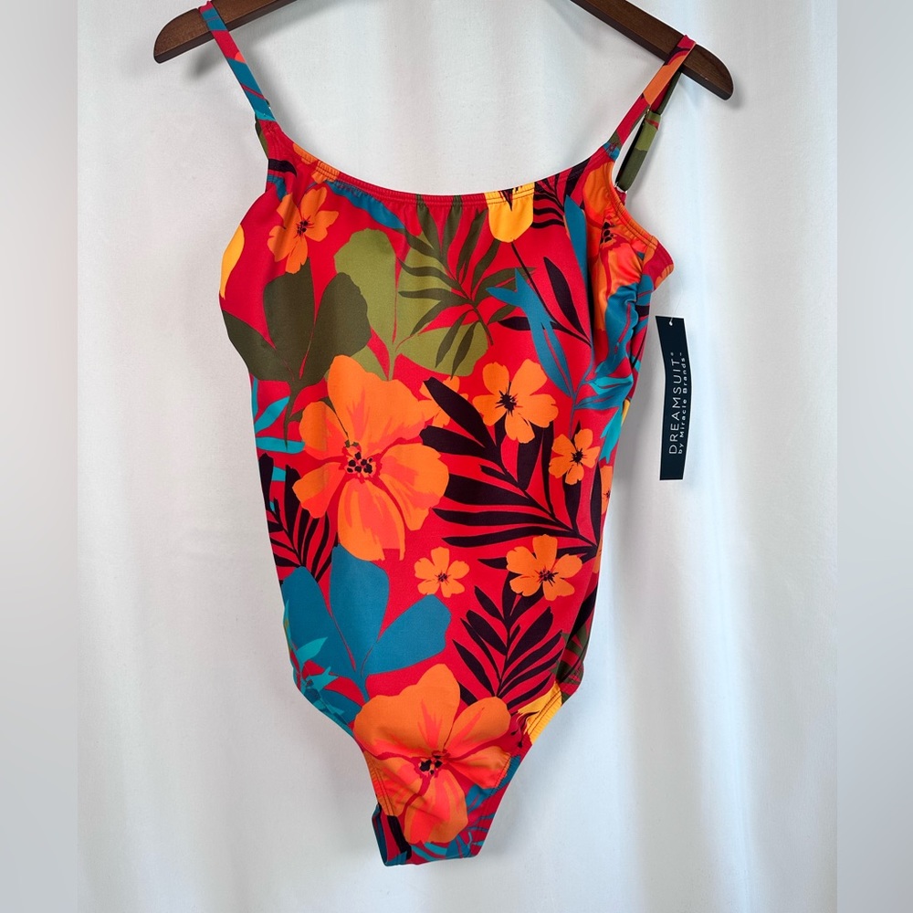 NWT Dreamsuits by Miracle Brands One Piece Swimsuit Tropical Print Sz 8